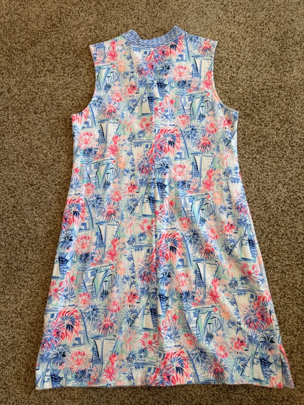 Lilly Pulitzer V-Neck Shift Dress in Blue & Pink Wave Print - Picture 8 of 9